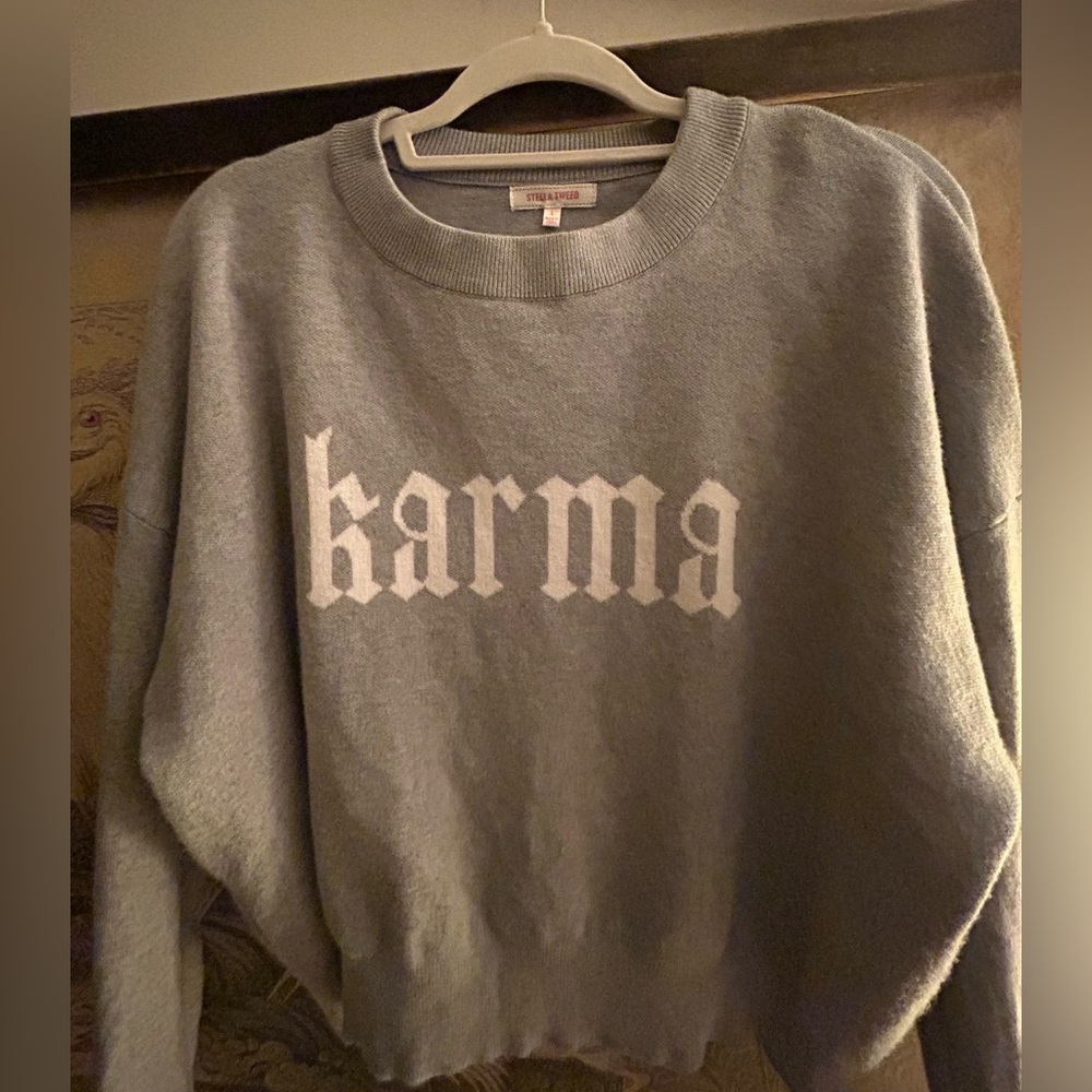 * Gray 'Karma' Cropped Sweater by Stella Tweed SZ Large *